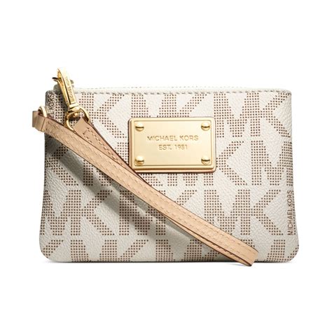 michael kors jet set mk signature jacquard small wristlet green|michael kors online store.